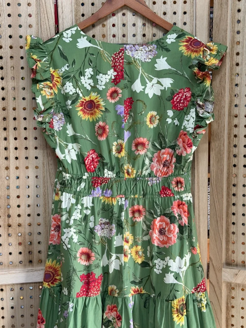 Anne Klein Green Floral Tiered Midi Dress Cottagecore Garden Party Large - Picture 6 of 13
